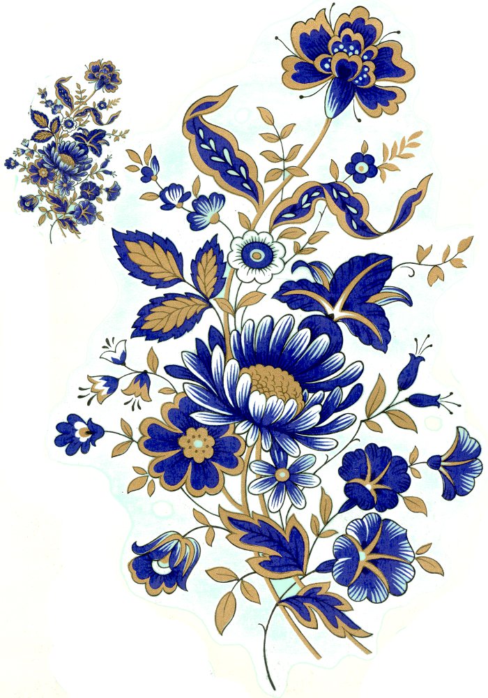 Zembillas decal 0621 - Dark Blue & Gold Flowers